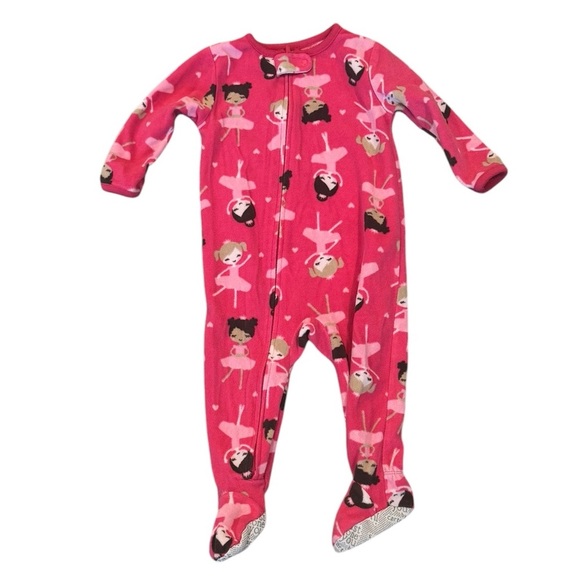 Carter's Pink Footed One Piece fleece sleeper with ballerinas Size 12 months - Picture 1 of 6